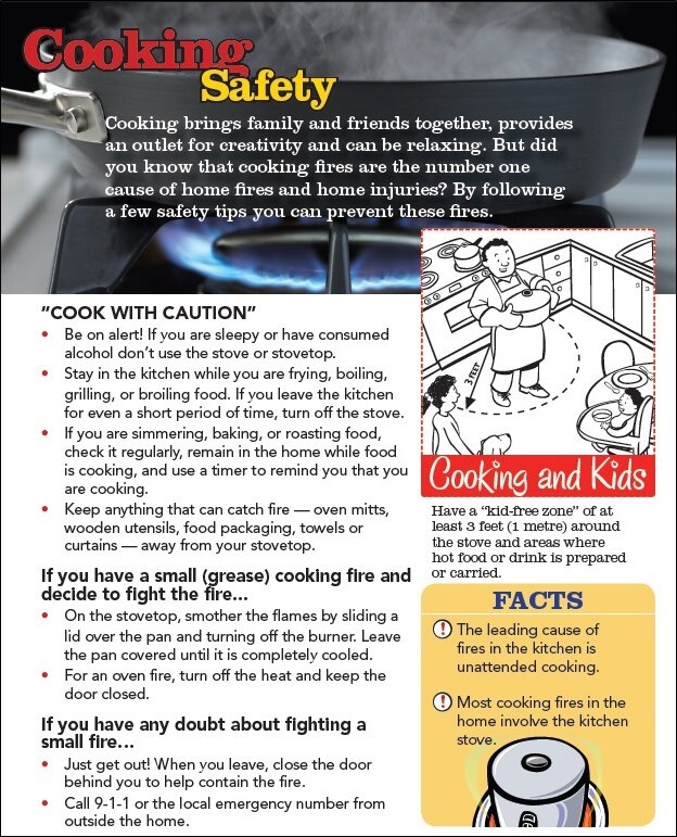 Cooking Safety flyer. All information as listed below.