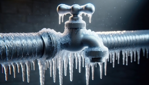 A pipe and faucet covered in ice.