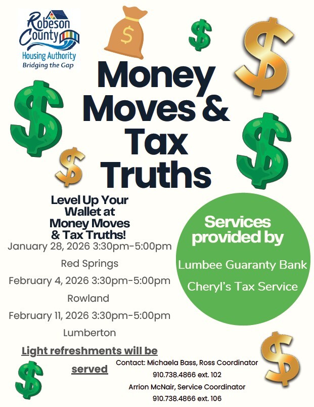 Money moves and tax truths flyer. All information as listed below.