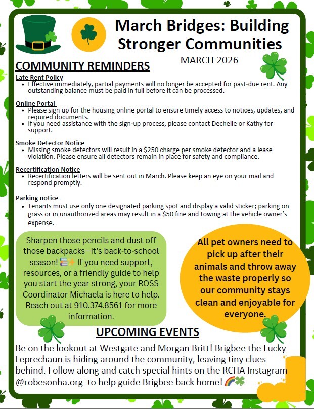 March newsletter. All information as listed below.