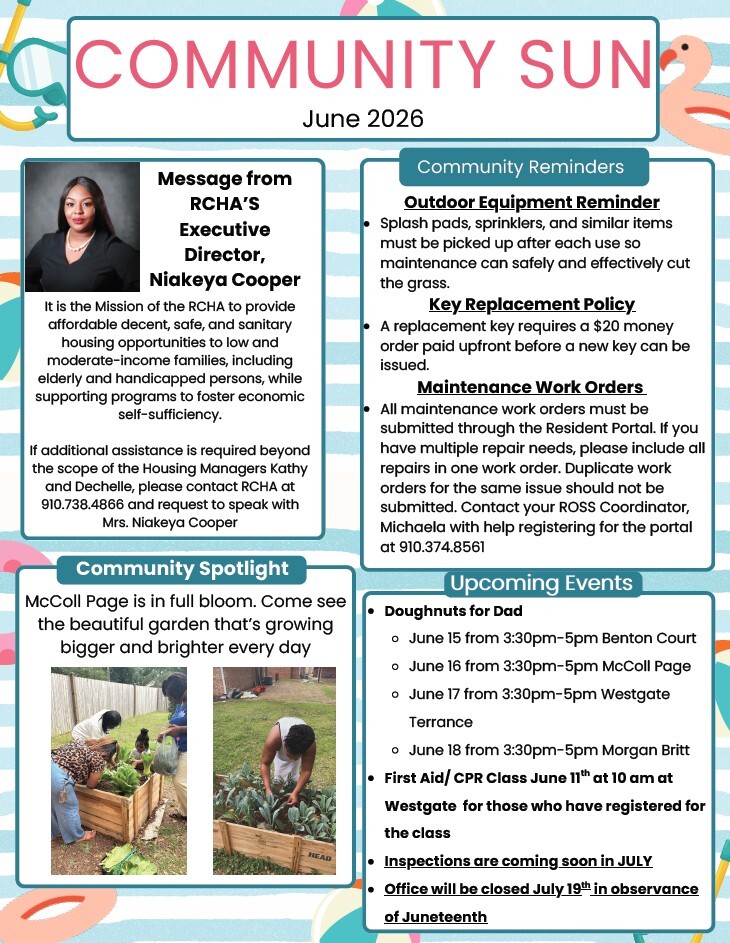 June 2026 newsletter. All information as listed below.