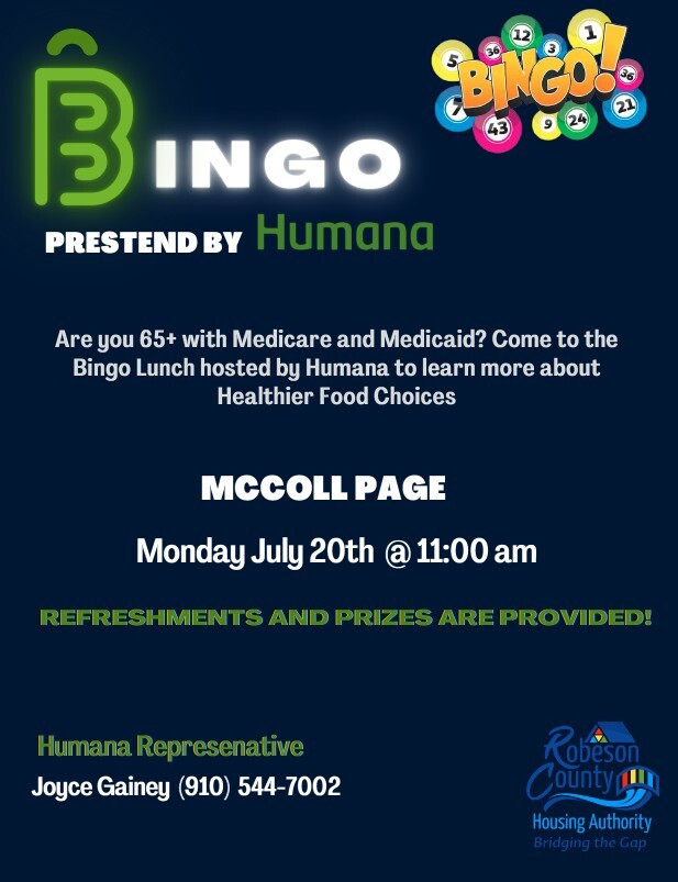 Humana Bingo flyer. All information as listed below.