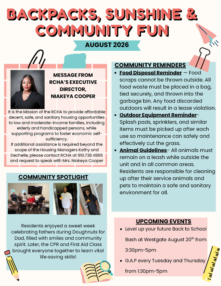 August 2026 Newsletter. All information as listed below.
