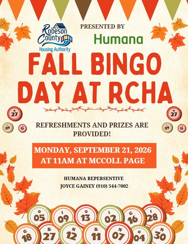Fall Bingo Day flyer. All information as listed below.