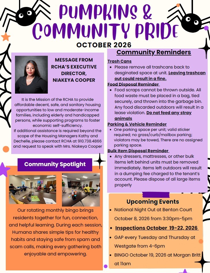Robeson October Newsletter. All information as listed below.